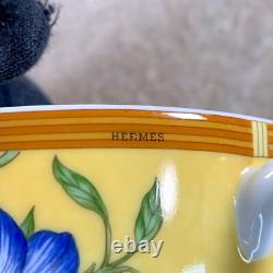 Hermes Paris Tea Cup Saucer La Siesta Yellow Porcelain Tableware 2 Sets