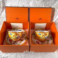 Hermes Paris Tea Cup Saucer La Siesta Yellow Porcelain Tableware 2 Sets with Box
