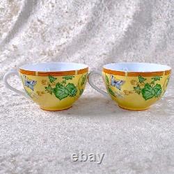 Hermes Paris Tea Cup Saucer La Siesta Yellow Porcelain Tableware 2 Sets with Box