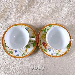 Hermes Paris Tea Cup Saucer La Siesta Yellow Porcelain Tableware 2 Sets with Box