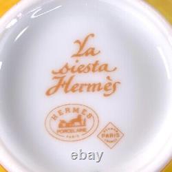 Hermes Paris Tea Cup Saucer La Siesta Yellow Porcelain Tableware 2 Sets with Box