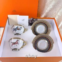 Hermes Paris Tea Cup and Saucer Cheval d'Orient N° 2 & N°3 2 Sets Tableware wBox