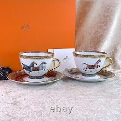 Hermes Paris Tea Cup and Saucer Cheval d'Orient N° 2 & N°3 2 Sets Tableware wBox