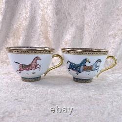 Hermes Paris Tea Cup and Saucer Cheval d'Orient N° 2 & N°3 2 Sets Tableware wBox