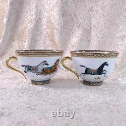 Hermes Paris Tea Cup and Saucer Cheval d'Orient N° 2 & N°3 2 Sets Tableware wBox