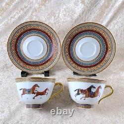 Hermes Paris Tea Cup and Saucer Cheval d'Orient N° 6 & N°1 Tableware 2 Sets
