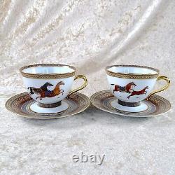Hermes Paris Tea Cup and Saucer Cheval d'Orient N° 6 & N°1 Tableware 2 Sets