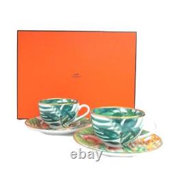 Hermes Passifolia Tea Cup Saucer Tableware 2 set Green Botanical Coffee Auth New