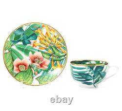 Hermes Passifolia Tea Cup Saucer Tableware 2 set Green Botanical Coffee Auth New