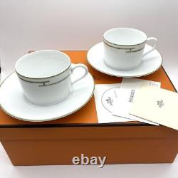 Hermes Rythme Green Tea Cup Saucer Tableware 2 set Coffee Cafe Latte Auth New