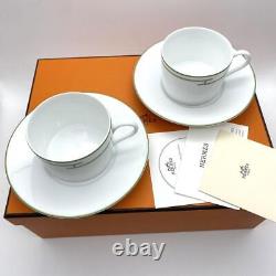 Hermes Rythme Green Tea Cup Saucer Tableware 2 set Coffee Cafe Latte Auth New