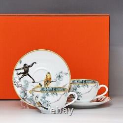 Hermes Tea Cup Saucer Carnets d'Equateur White Gold Tableware 2 set Auth New Box