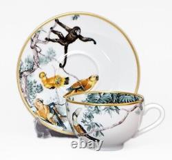 Hermes Tea Cup Saucer Carnets d'Equateur White Gold Tableware 2 set Auth New Box