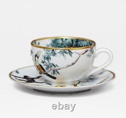 Hermes Tea Cup Saucer Carnets d'Equateur White Gold Tableware 2 set Auth New Box
