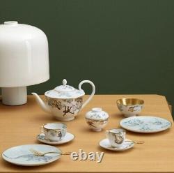 Hermes Tea Cup Saucer Carnets d'Equateur White Gold Tableware 2 set Auth New Box