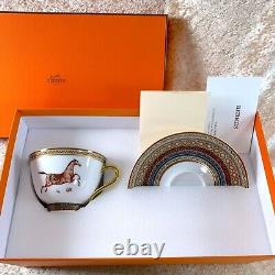 Hermes Tea Cup & Saucer Cheval d'Orient No. 3 Horse Porcelain Tableware with Case