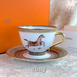 Hermes Tea Cup & Saucer Cheval d'Orient No. 3 Horse Porcelain Tableware with Case