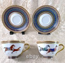 Hermes Tea Cup Saucer Cheval d'Orient No. 6 & 4 Horse Porcelain Tableware 2 Sets