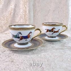 Hermes Tea Cup Saucer Cheval d'Orient No. 6 & 4 Horse Porcelain Tableware 2 Sets