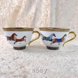 Hermes Tea Cup Saucer Cheval d'Orient No. 6 & 4 Horse Porcelain Tableware 2 Sets