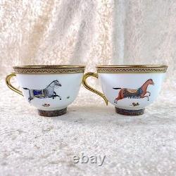 Hermes Tea Cup Saucer Cheval d'Orient No. 6 & 4 Horse Porcelain Tableware 2 Sets