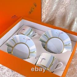 Hermes Tea Cup & Saucer Les Matins De L'etang Porcelain Tableware 2 Sets with Case