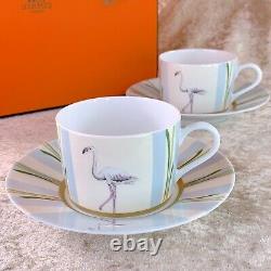 Hermes Tea Cup & Saucer Les Matins De L'etang Porcelain Tableware 2 Sets with Case