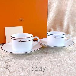 Hermes Tea Cup Saucer Rythme Rhythm RED & BLUE 2 Sets Porcelain Tableware withBox