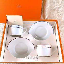 Hermes Tea Cup Saucer Rythme Rhythm RED & BLUE 2 Sets Porcelain Tableware withBox