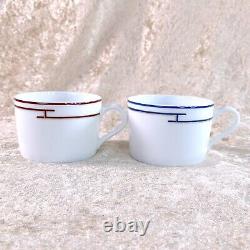 Hermes Tea Cup Saucer Rythme Rhythm RED & BLUE 2 Sets Porcelain Tableware withBox