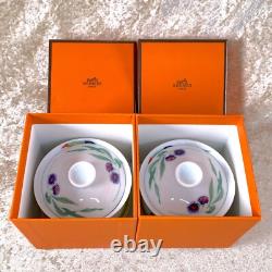 Hermes Toucans Tea Cup & Saucer with Top Cover Porcelain Tableware 2 Sets withCase
