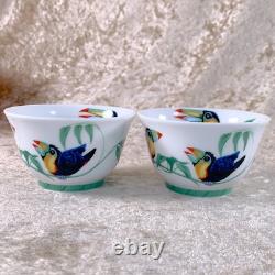 Hermes Toucans Tea Cup & Saucer with Top Cover Porcelain Tableware 2 Sets withCase