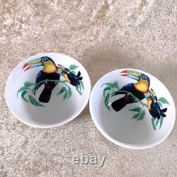 Hermes Toucans Tea Cup & Saucer with Top Cover Porcelain Tableware 2 Sets withCase