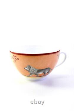 Hermes White Orange Yellow Ceramic Africa China Tea Cup Saucer Set Stamped