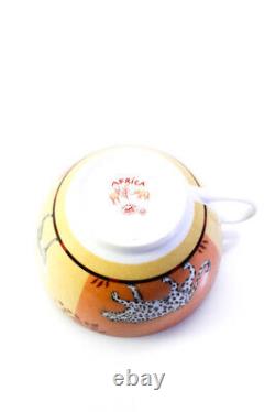 Hermes White Orange Yellow Ceramic Africa China Tea Cup Saucer Set Stamped