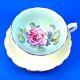 Huge Pink Rose On Green Background With Pale Yellow Paragon Tea Cup And Saucer