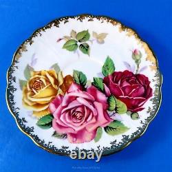 Huge Three Rose Bouquet with Gold Edge Aynsley Tea Cup and Saucer Set