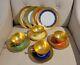 Hutschenreuther Selb Bavaria Germany Tea Cup Saucer & Plate 12pc Set Gold Multi