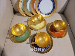 Hutschenreuther Selb Bavaria Germany Tea Cup Saucer & plate 12pc set gold multi
