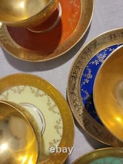 Hutschenreuther Selb Bavaria Germany Tea Cup Saucer & plate 12pc set gold multi