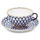Imperial Porcelain Cobalt Net Teacup And Saucer Set Lfz Lomonosov Tea Cup 8.5 Oz