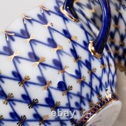 Imperial Porcelain Cobalt Net Teacup and Saucer Set LFZ Lomonosov Tea Cup 8.5 oz