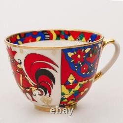 Imperial Porcelain Folk Patterns Teacup and Saucer Set LFZ Lomonosov Tea Cup