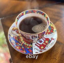 Imperial Porcelain Folk Patterns Teacup and Saucer Set LFZ Lomonosov Tea Cup