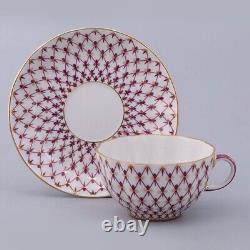 Imperial Porcelain Net Blues Teacup and Saucer Set LFZ Lomonosov Tea Cup 8.5 oz