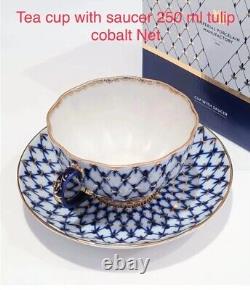 Imperial porcelain Lomonosov Tea Cup With Saucer Tulip Cobalt Net