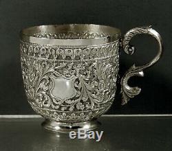 Indian Silver Tea Set Cup & Saucer c1890 Signed