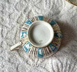 Italian Antique Turquoise Blue Gold Handpainted Tea Cups Plates Baroque Rare X 4
