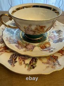 JKW Antique Carlsbad Bavaria Germany Fragonard red tea cup saucer & dinner plate