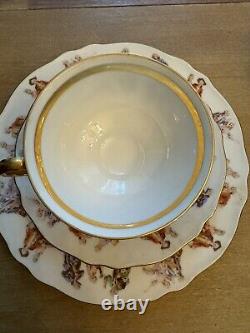 JKW Antique Carlsbad Bavaria Germany Fragonard red tea cup saucer & dinner plate